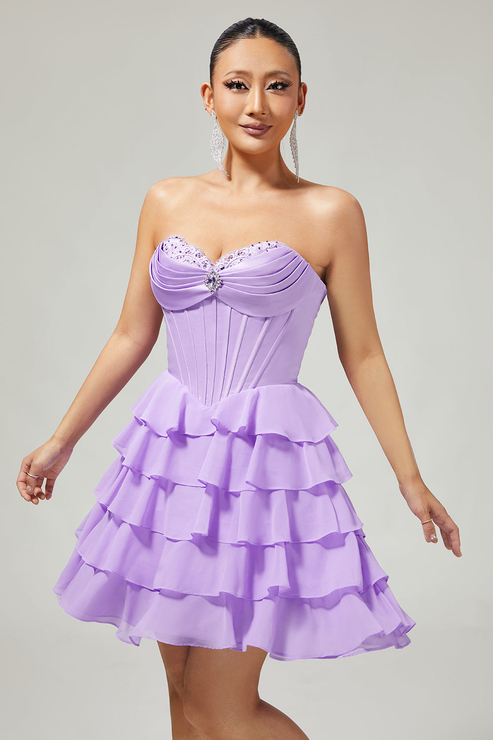 Sparkly Purple Sweetheart Corset Short Homecoming Dress with Ruffles