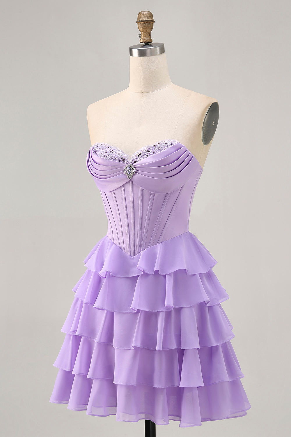 Sparkly Purple Sweetheart Corset Short Homecoming Dress with Ruffles