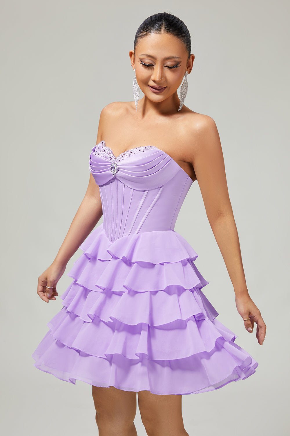 Sparkly Purple Sweetheart Corset Short Homecoming Dress with Ruffles