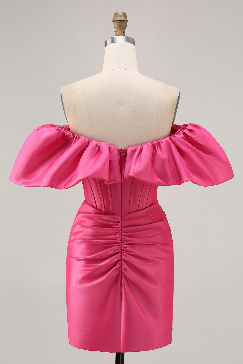 Fuchsia Tight Satin Short Corset Homecoming Dress with Ruffles
