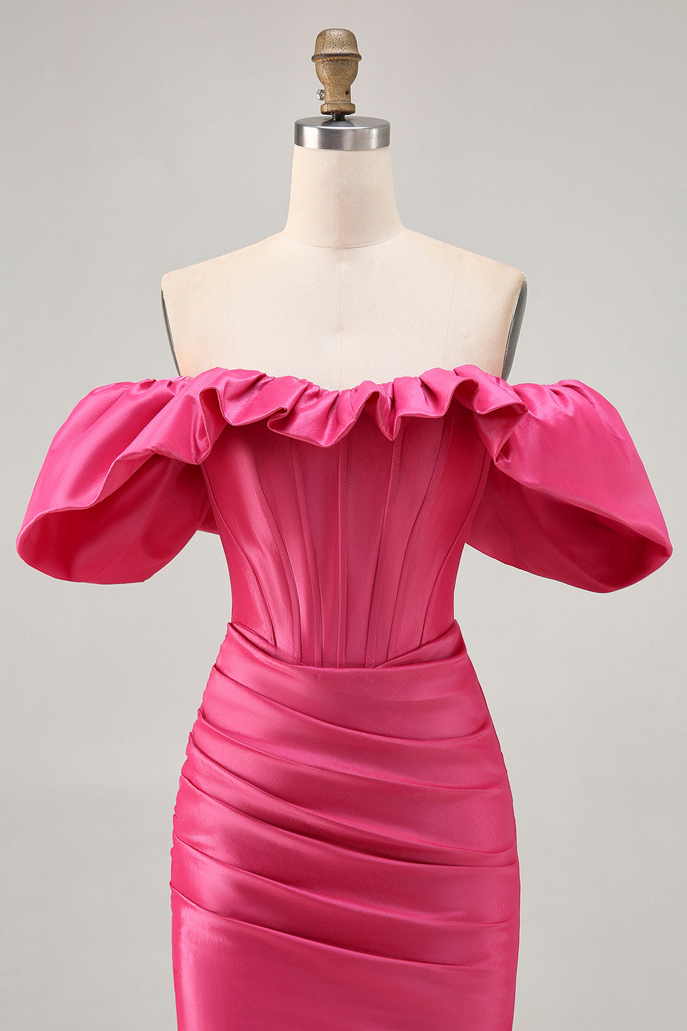 Fuchsia Tight Satin Short Corset Homecoming Dress with Ruffles