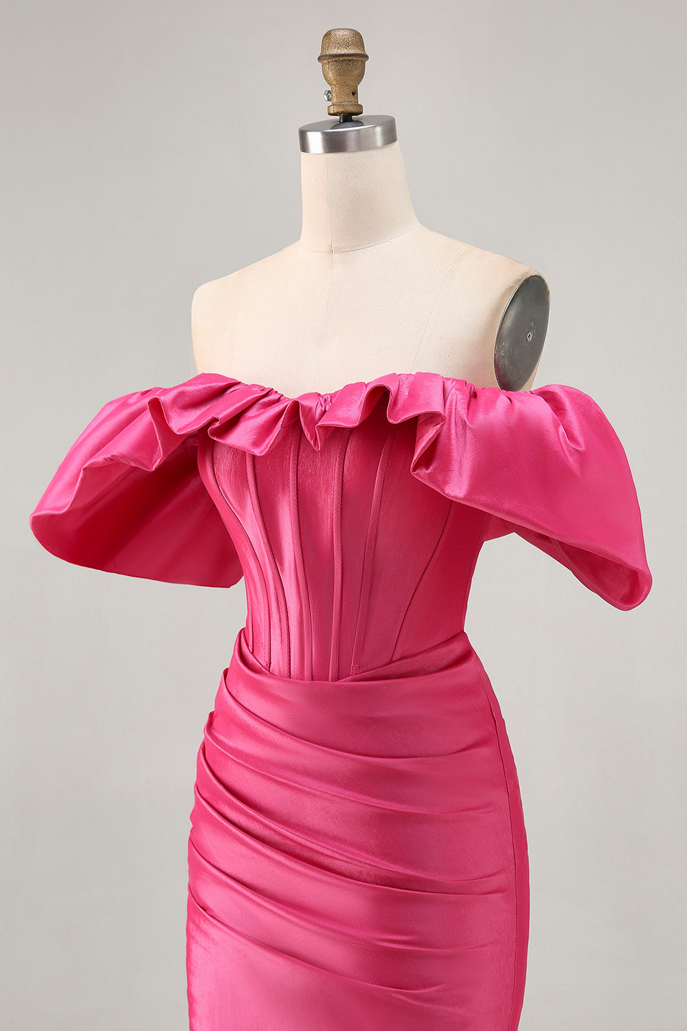 Fuchsia Tight Satin Short Corset Homecoming Dress with Ruffles