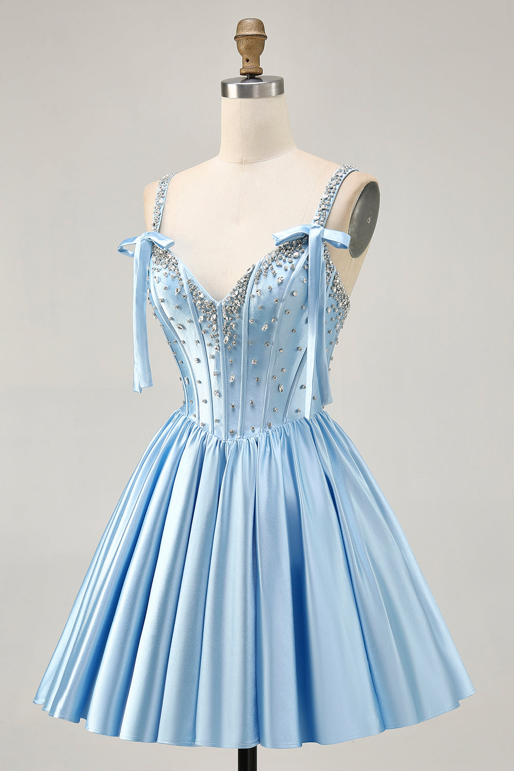 Sparkly Blue Corset A Line Short Homecoming Dress with Rhinestones