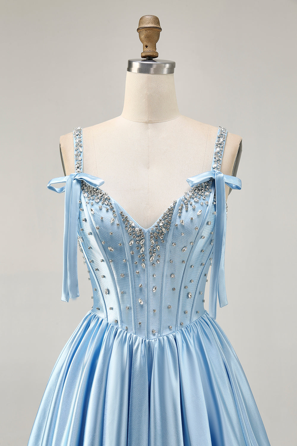 Sparkly Blue Corset A Line Short Homecoming Dress with Rhinestones