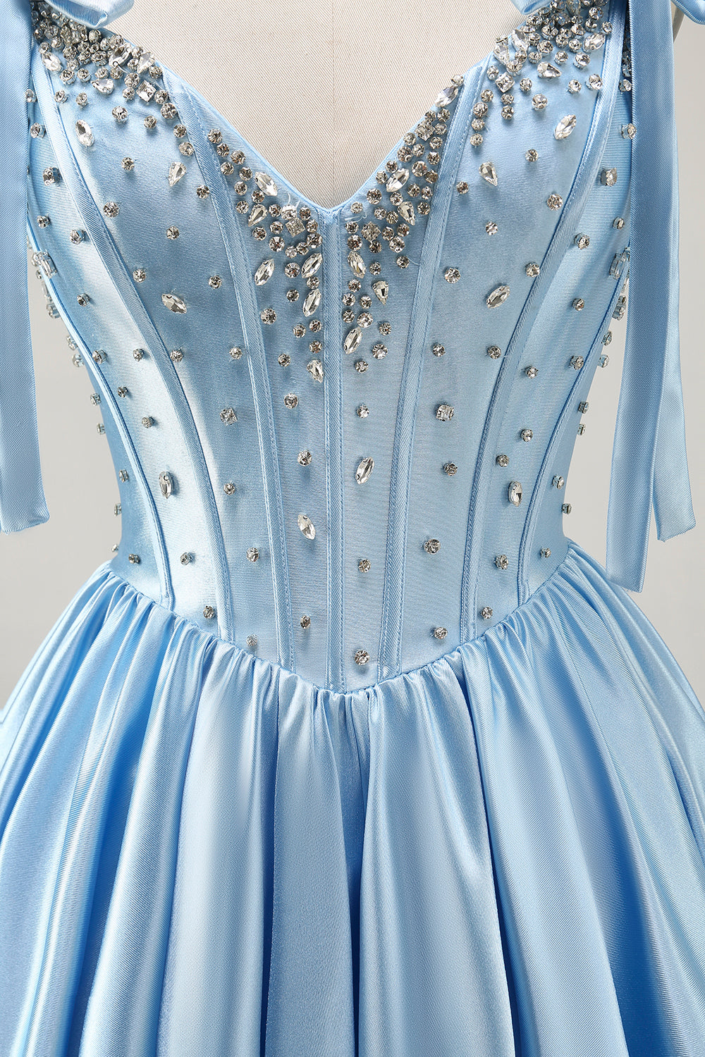 Sparkly Blue Corset A Line Short Homecoming Dress with Rhinestones