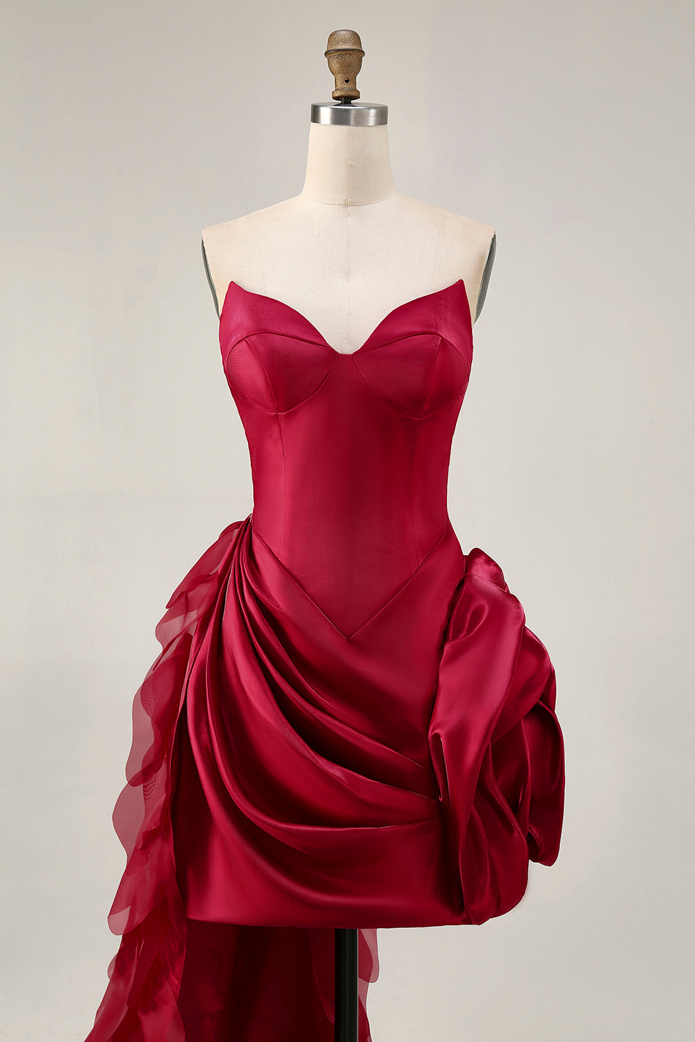 Burgundy Satin Tight Short Homecoming Dress with 3D Flower