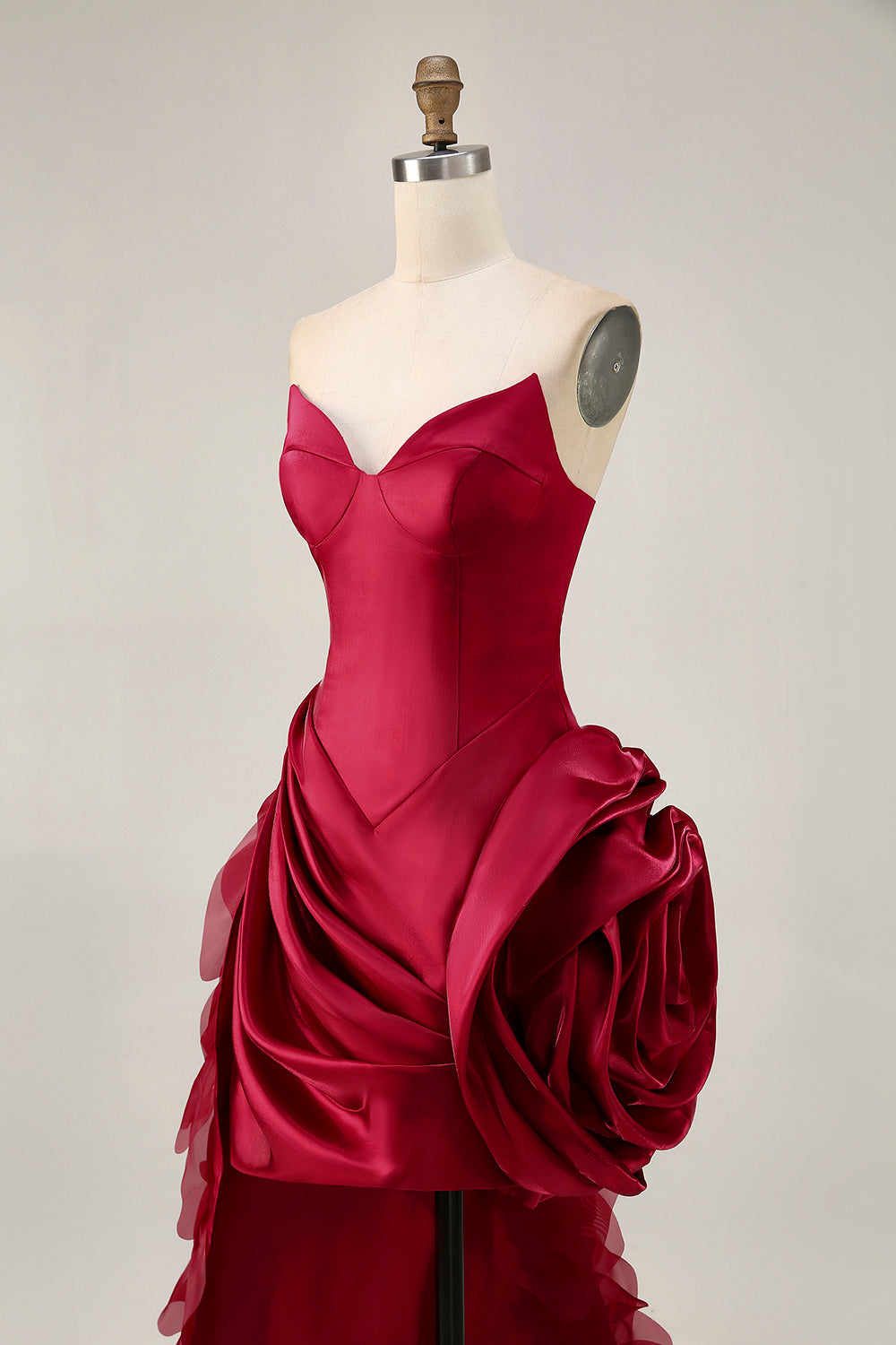 Burgundy Satin Tight Short Homecoming Dress with 3D Flower
