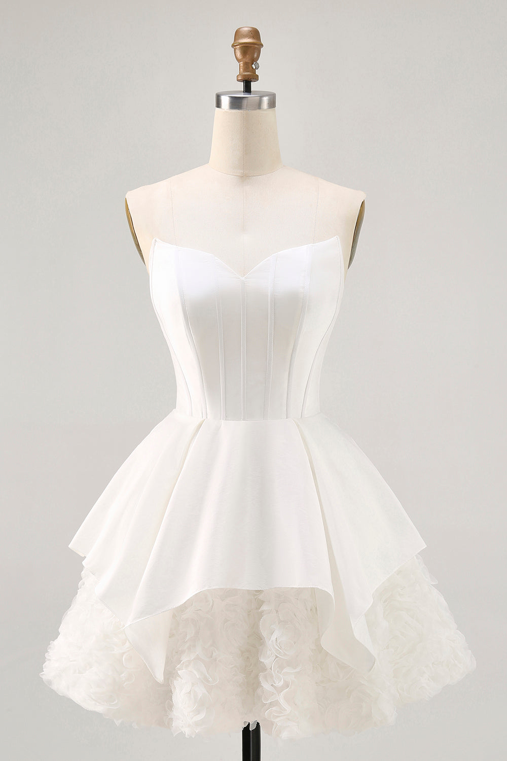 White Strapless Tiered Short Corset Homecoming Dress with Ruffles