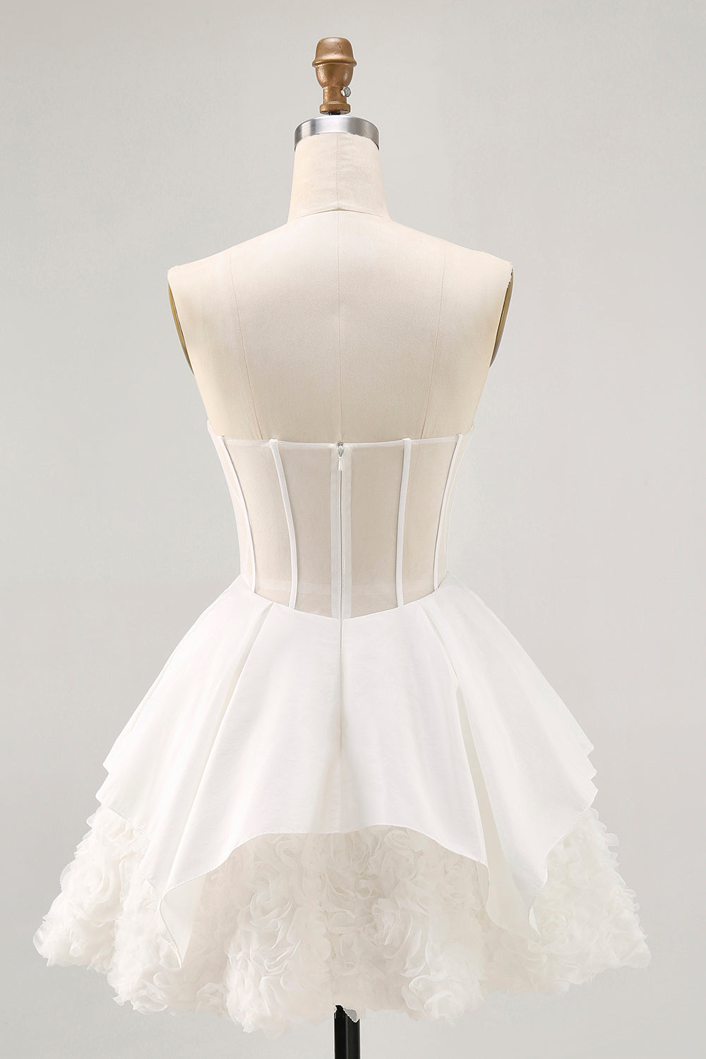 White Strapless Tiered Short Corset Homecoming Dress with Ruffles