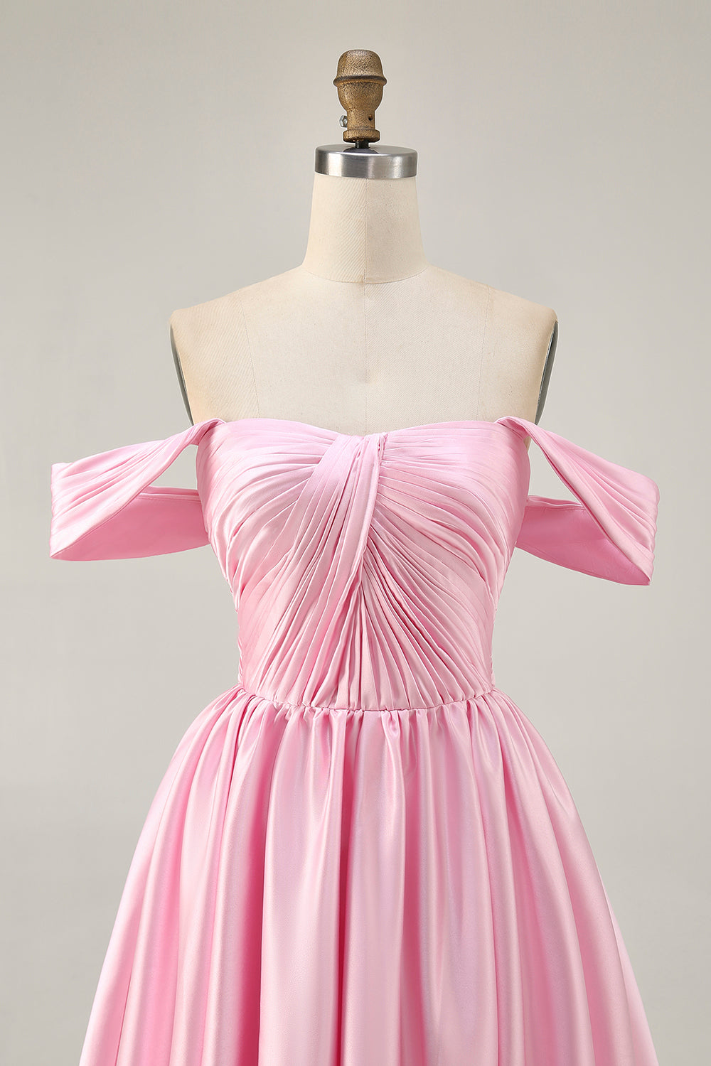 Pink Off the Shoulder Satin A Line Short Homecoming Dress
