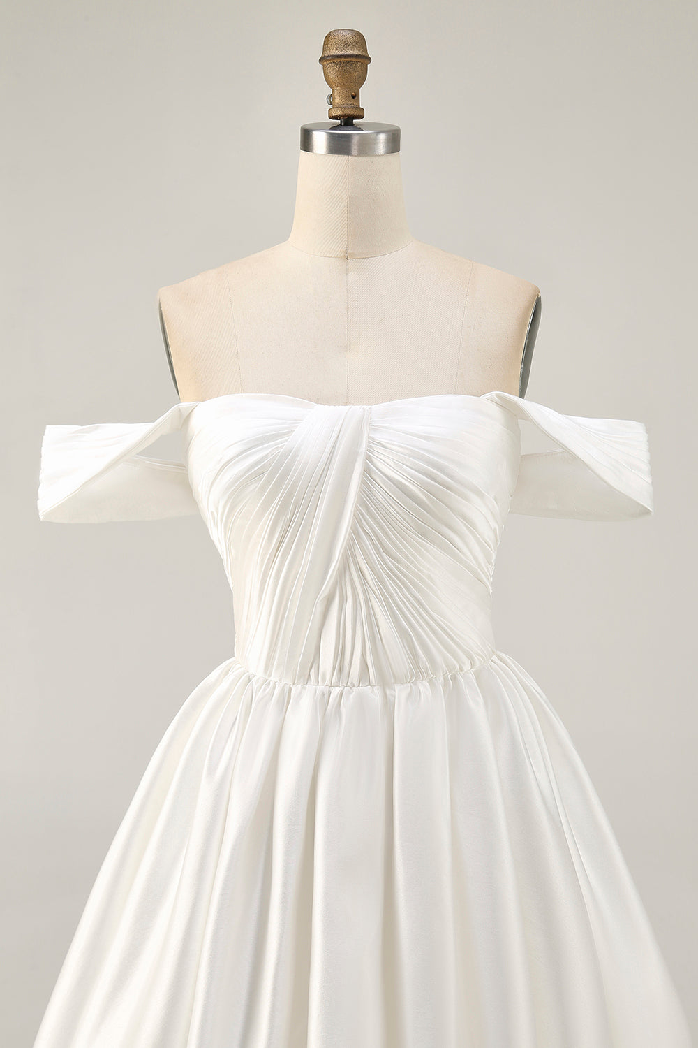 White Satin Off the Shoulder A Line Short Homecoming Dress