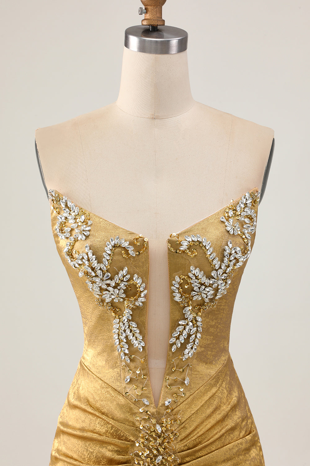 Golden Strapless Beaded Short Bodycon Homecoming Dress