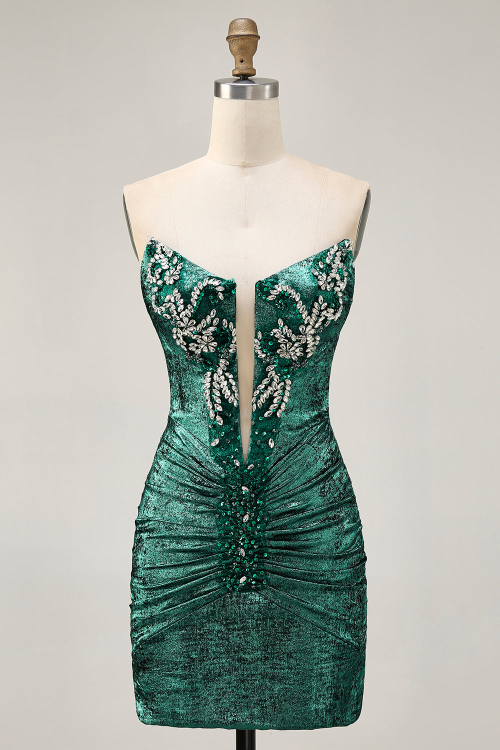 Sparkly Golden Strapless Short Tight Homecoming Dress with Beading