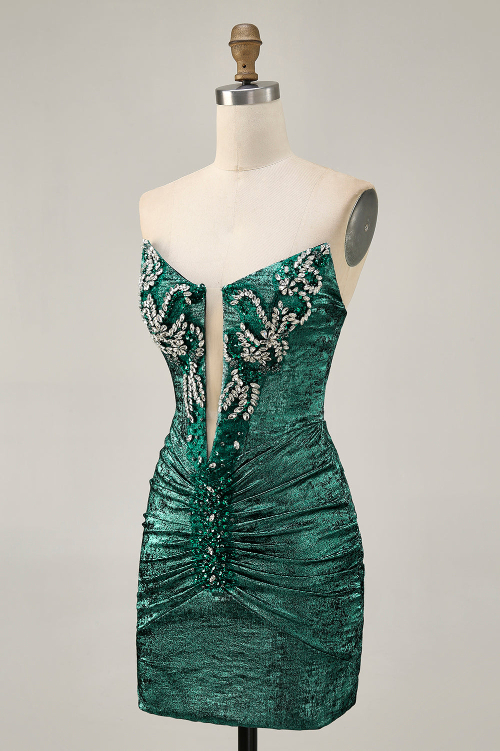 Golden Strapless Beaded Short Bodycon Homecoming Dress