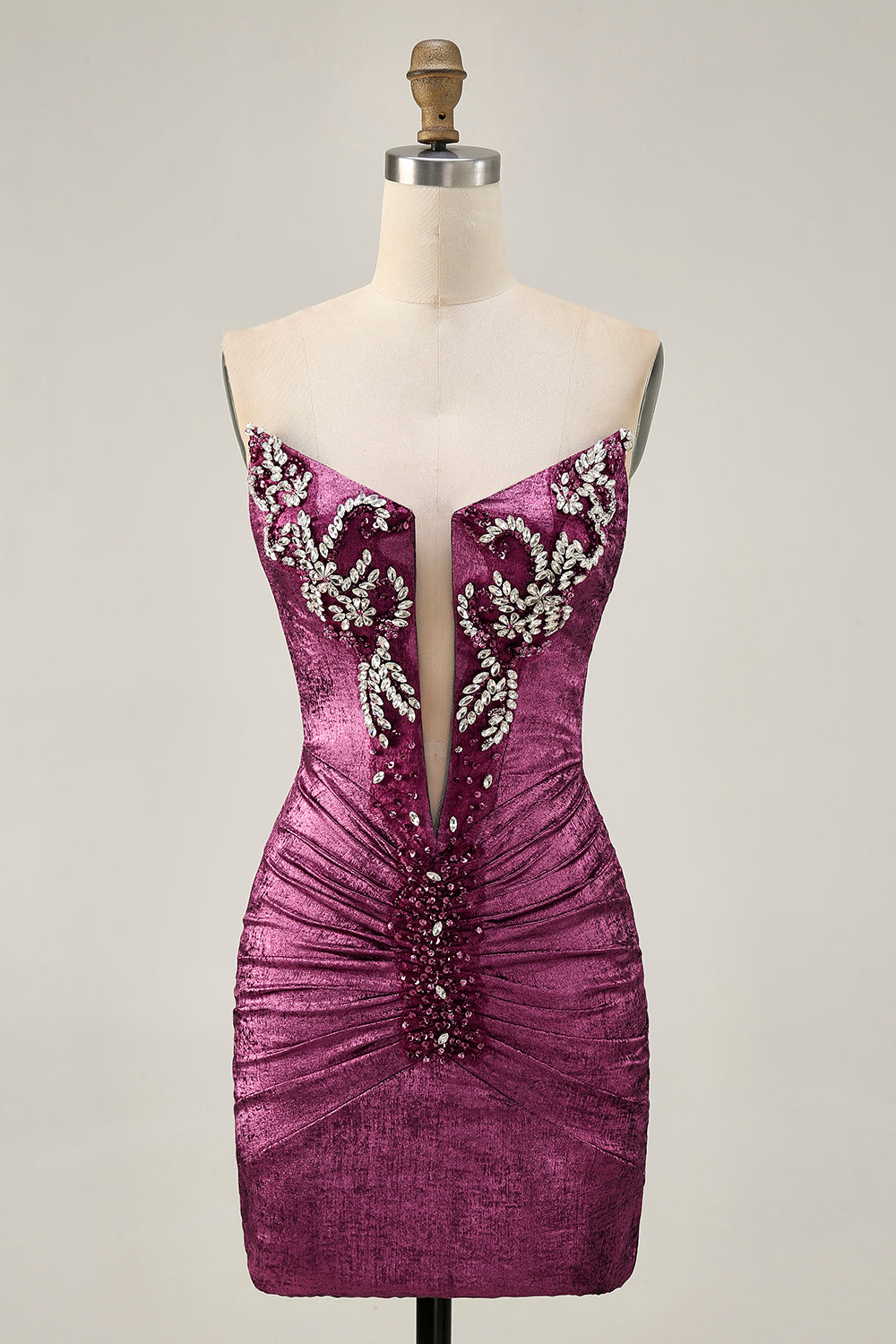 Golden Strapless Beaded Short Bodycon Homecoming Dress
