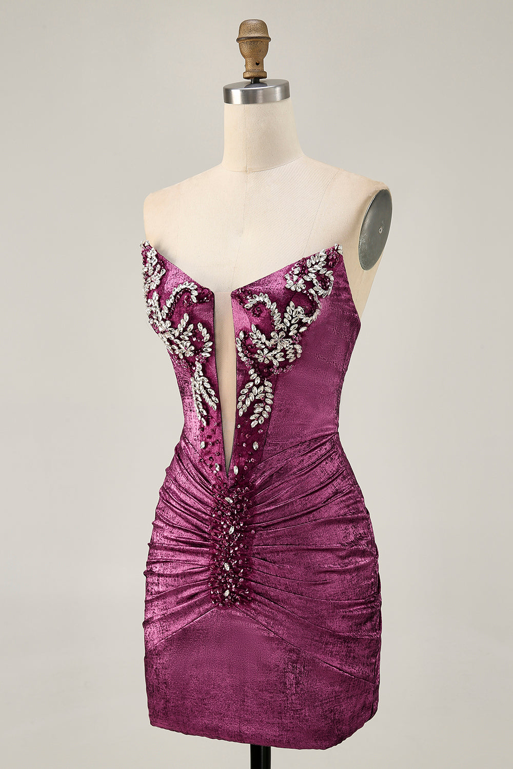 Golden Strapless Beaded Short Bodycon Homecoming Dress