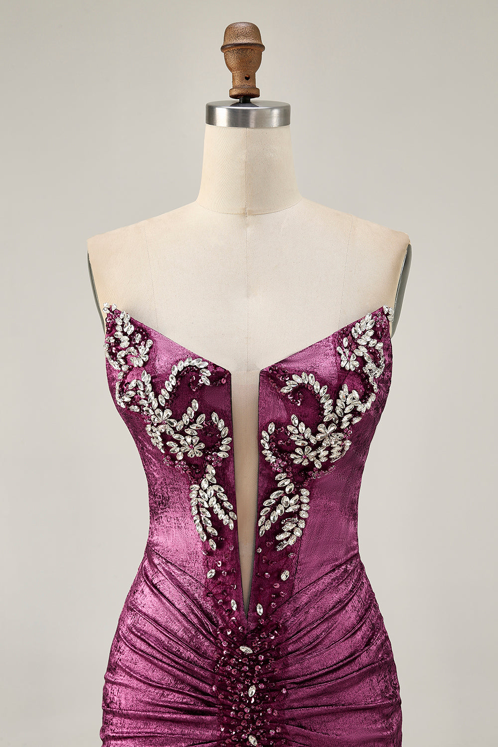 Sparkly Wine Tight Strapless Metallic Short Homecoming Dress with Beading