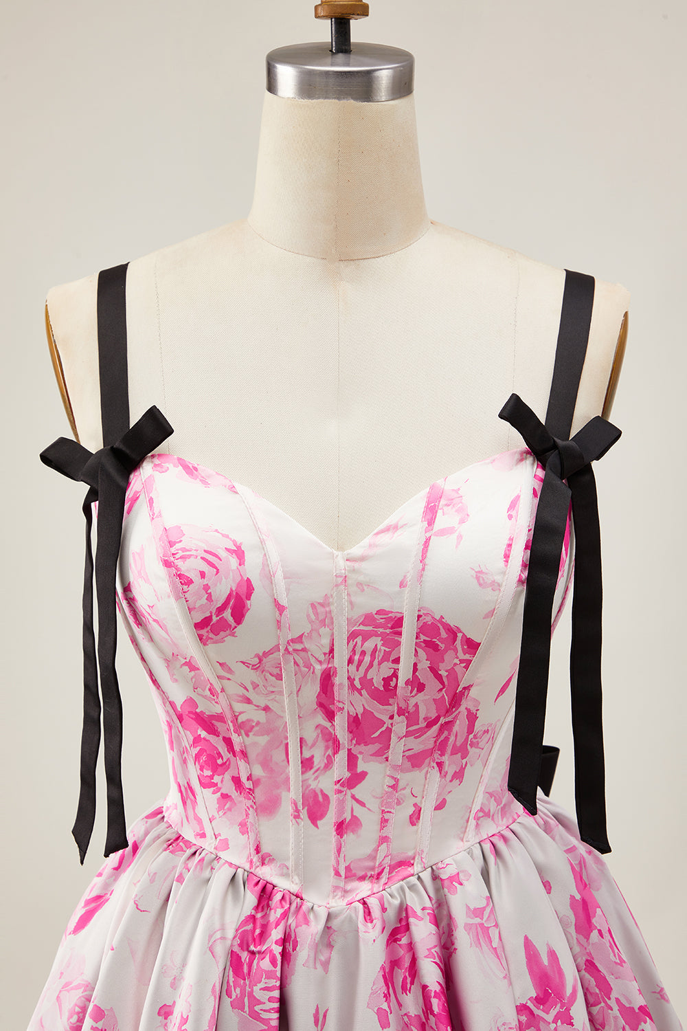 White Fuchsia A Line Corset Floral Short Homecoming Dress with Bow