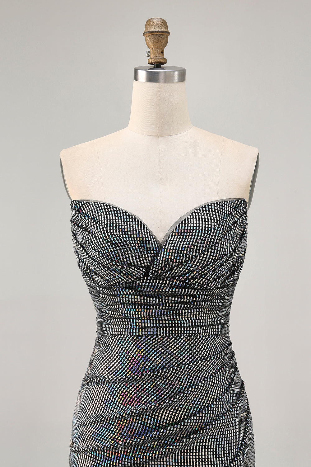 Sparkly White Silver Strapless Sequin Ruched Tight Short Homecoming Dress