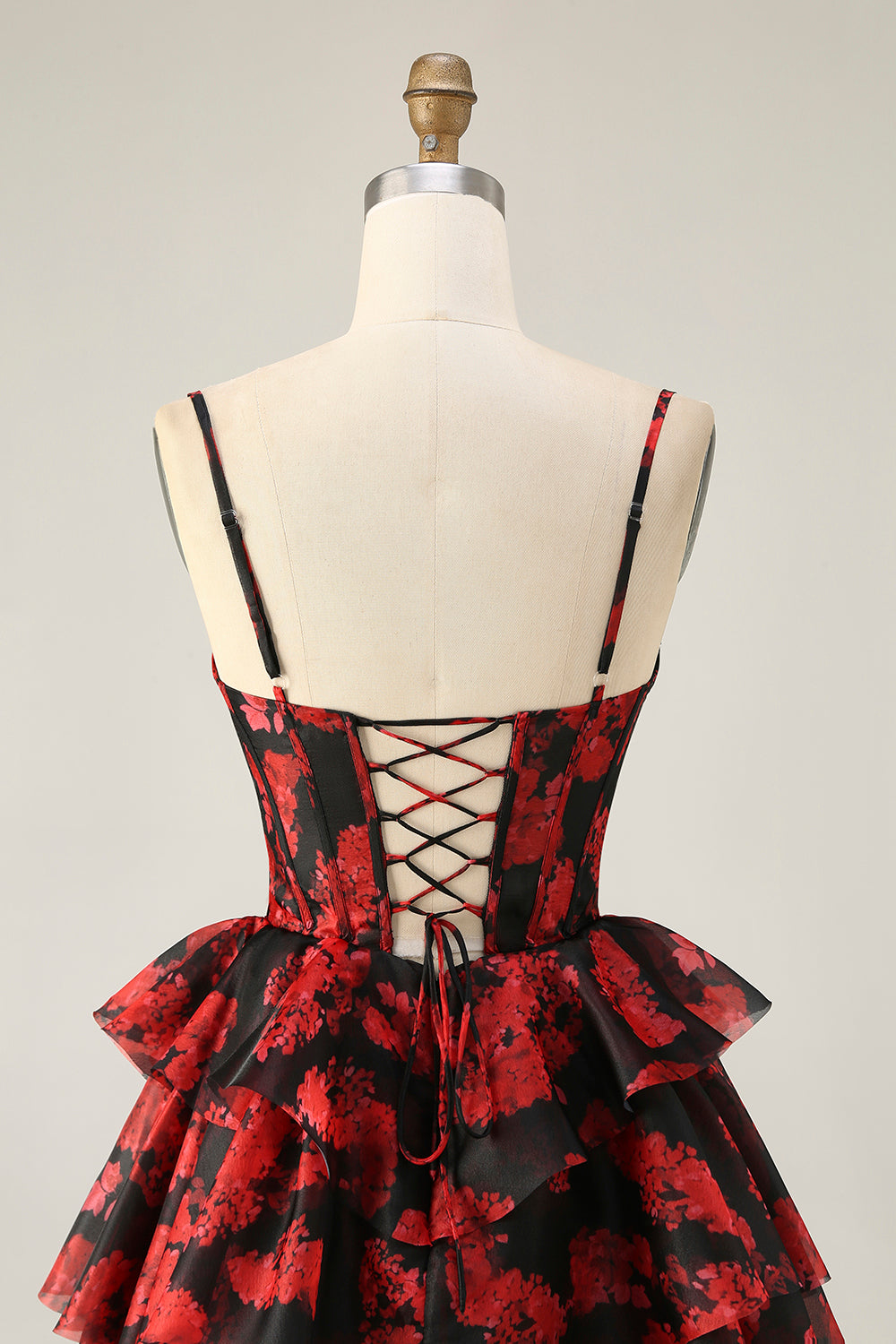 Black Red A Line Corset Short Tiered Homecoming Dress with Ruffles