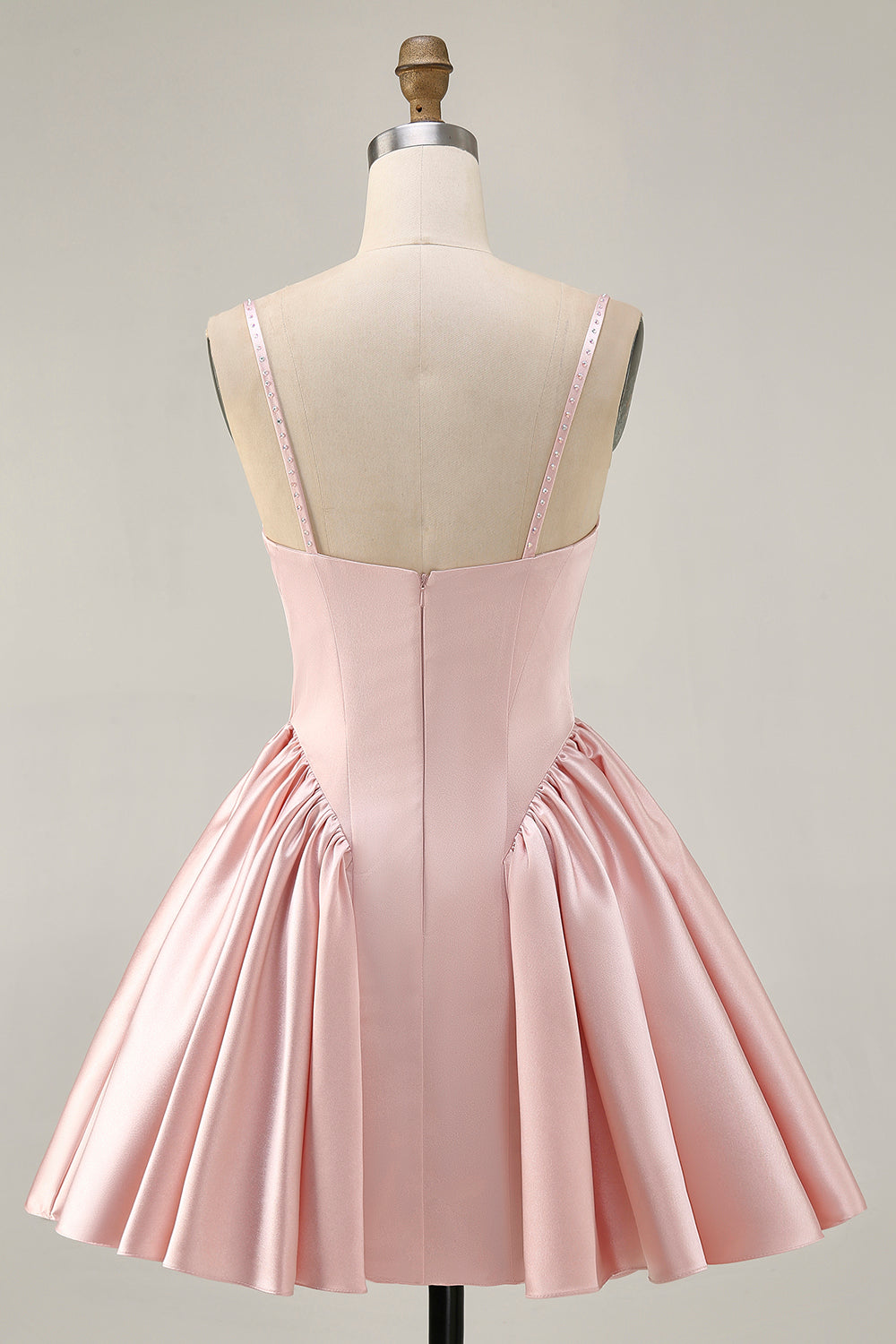 Sparkly Blush Satin A Line Short Homecoming Dress with Beading
