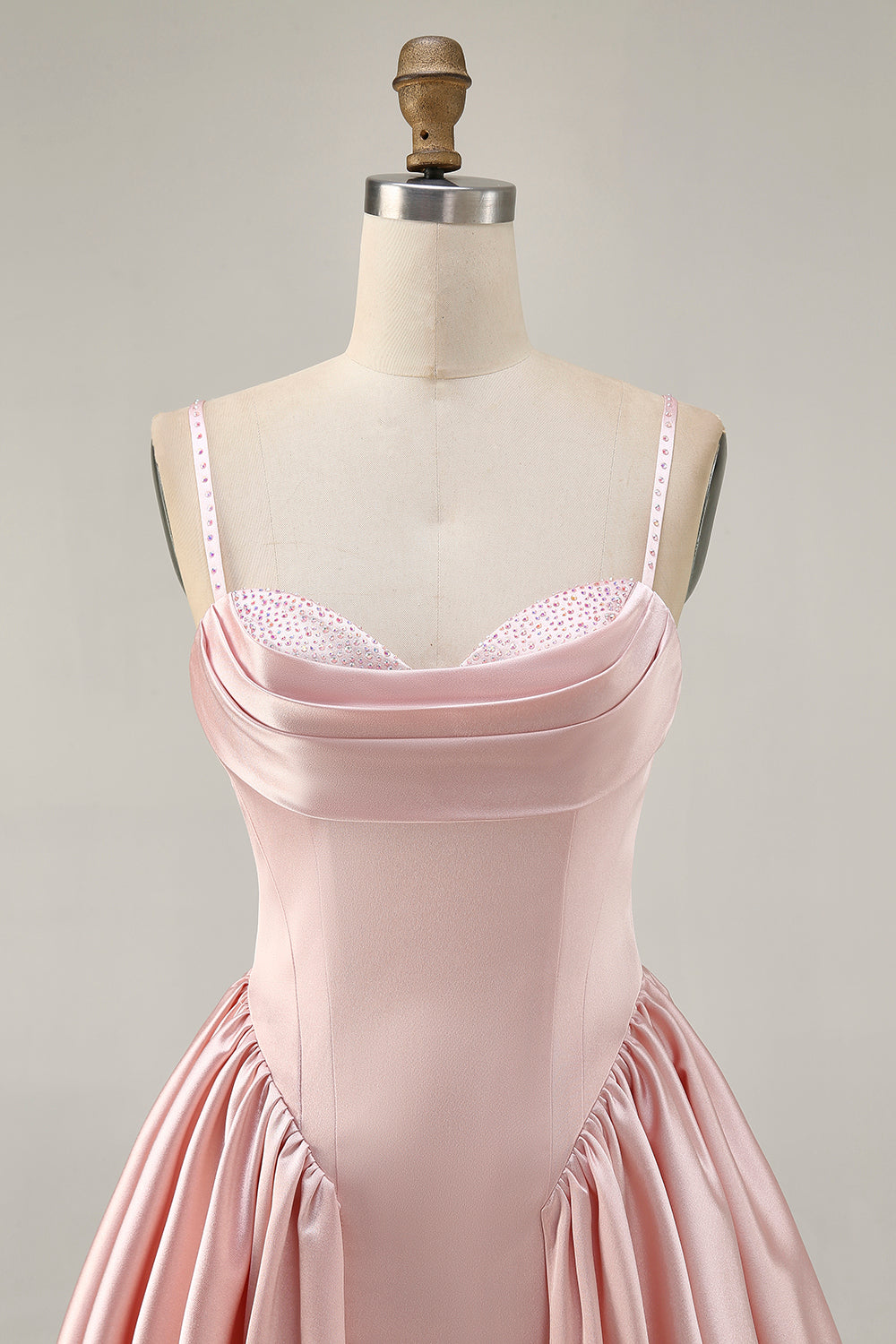 Sparkly Blush Satin A Line Short Homecoming Dress with Beading