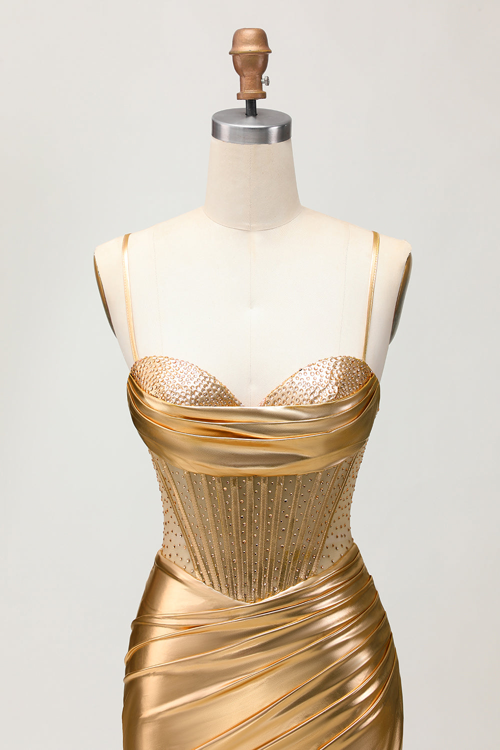 Sparkly Golden Metallic Corset Ruched Tight Short Homecoming Dress with Beading