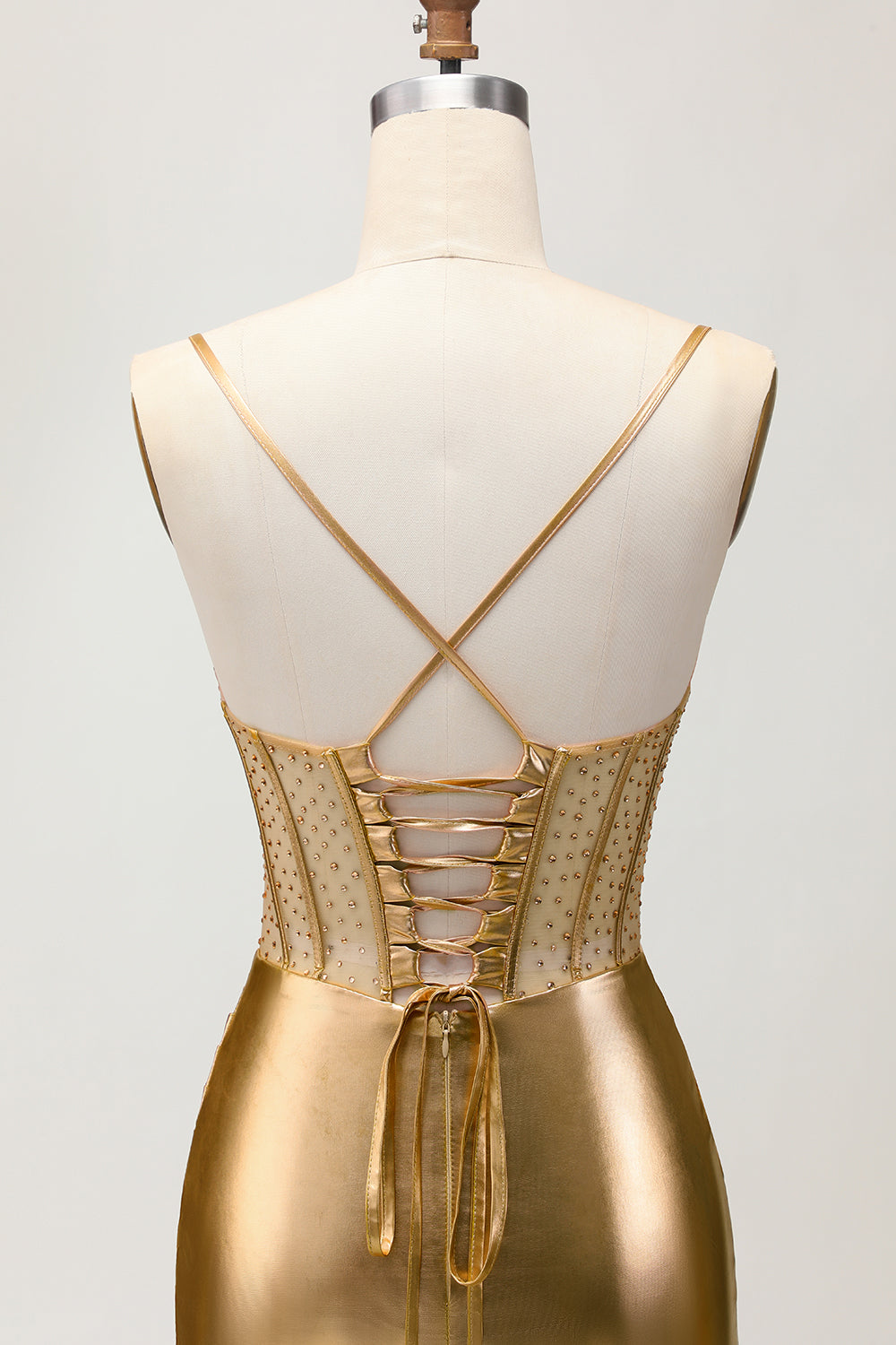 Sparkly Golden Metallic Corset Ruched Tight Short Homecoming Dress with Beading