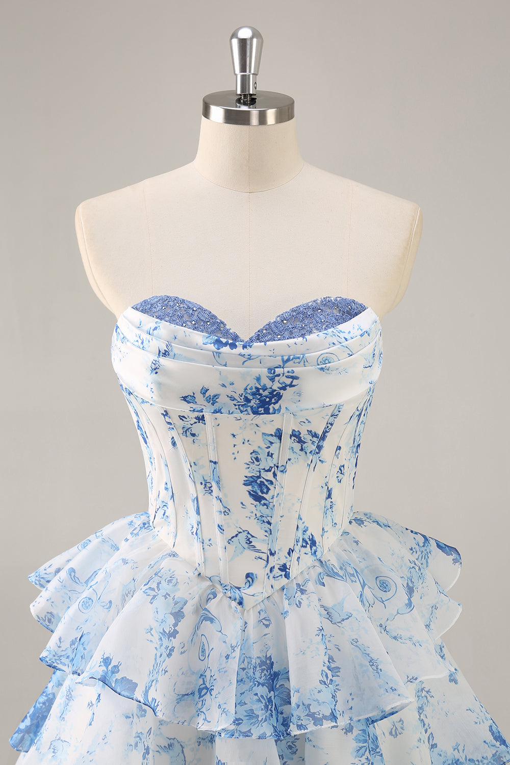 Pink Floral Sweetheart Corset Tiered Short Homecoming Dress with Ruffles
