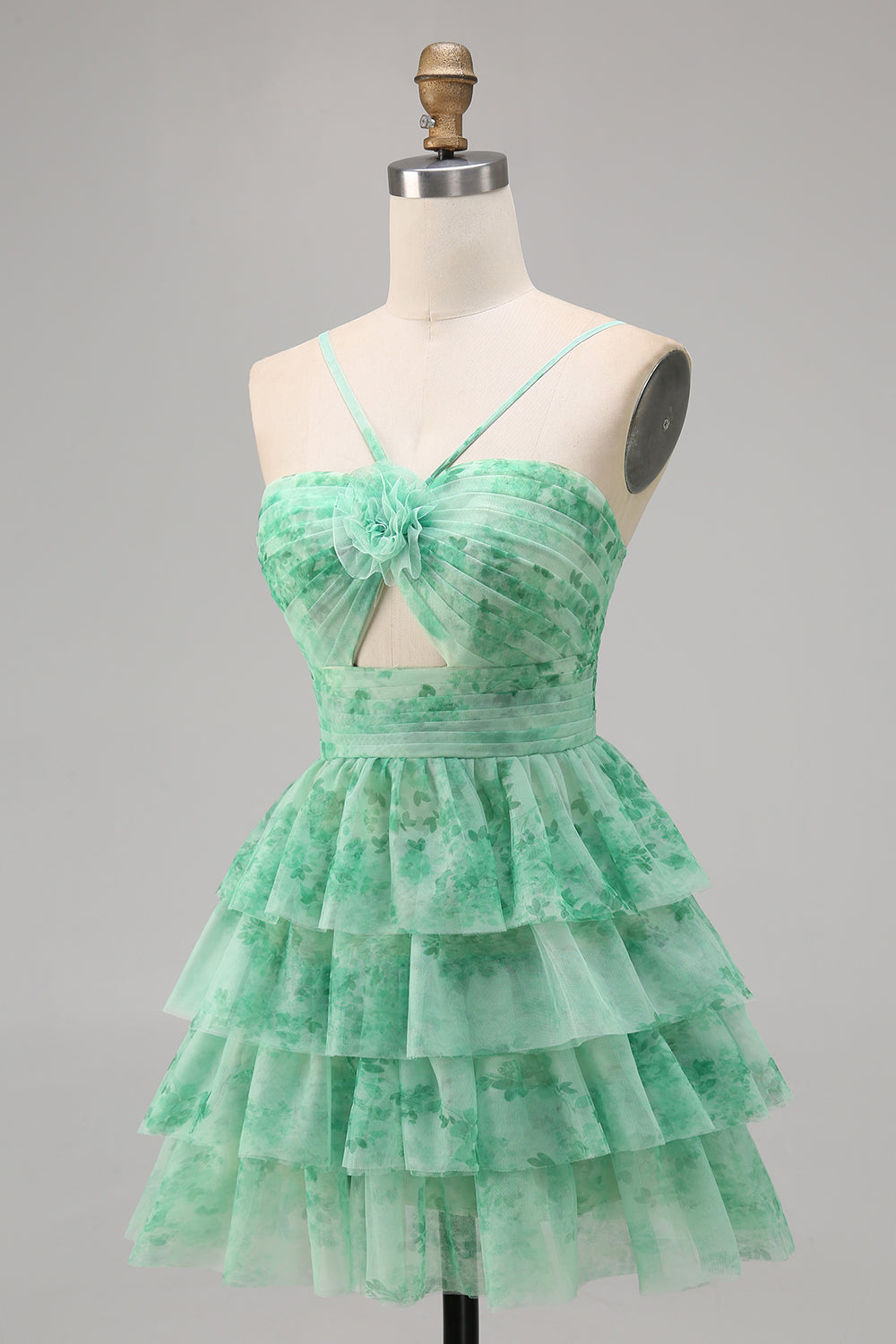Purple A Line Keyhole Spaghetti Straps Short Homecoming Dress with Ruffles