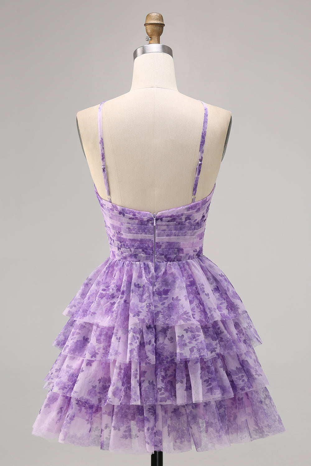 White Blue Flower A Line Short Tiered Homecoming Dress with Ruffles