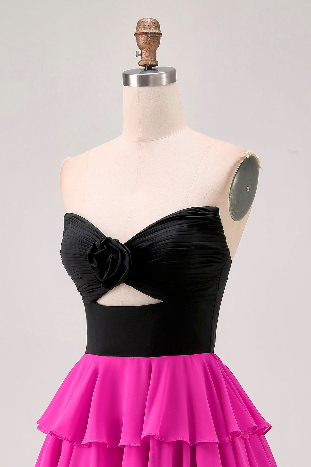 Black and Fuchsia Floral Keyhole Short Homecoming Dress with Ruffles