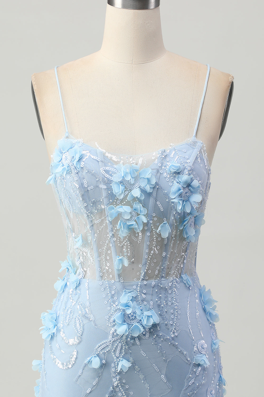 Sparkly Blue Tight Floral Corset Short Homecoming Dress with Sequins