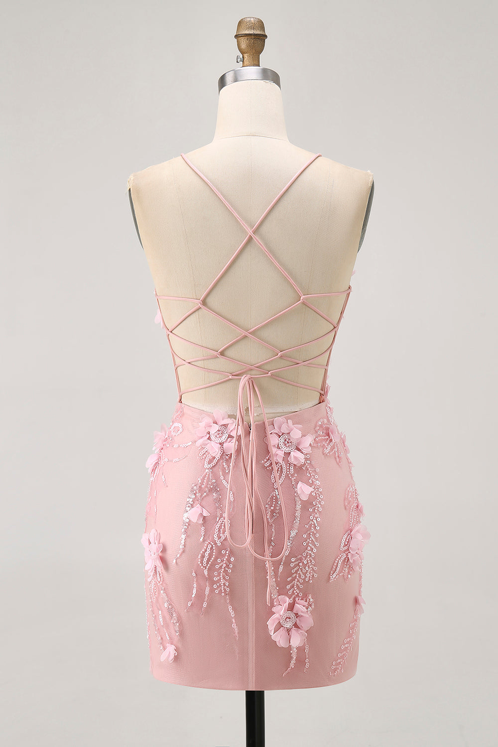 Sparkly Blush Floral Tight Short Corset Homecoming Dress with Sequins