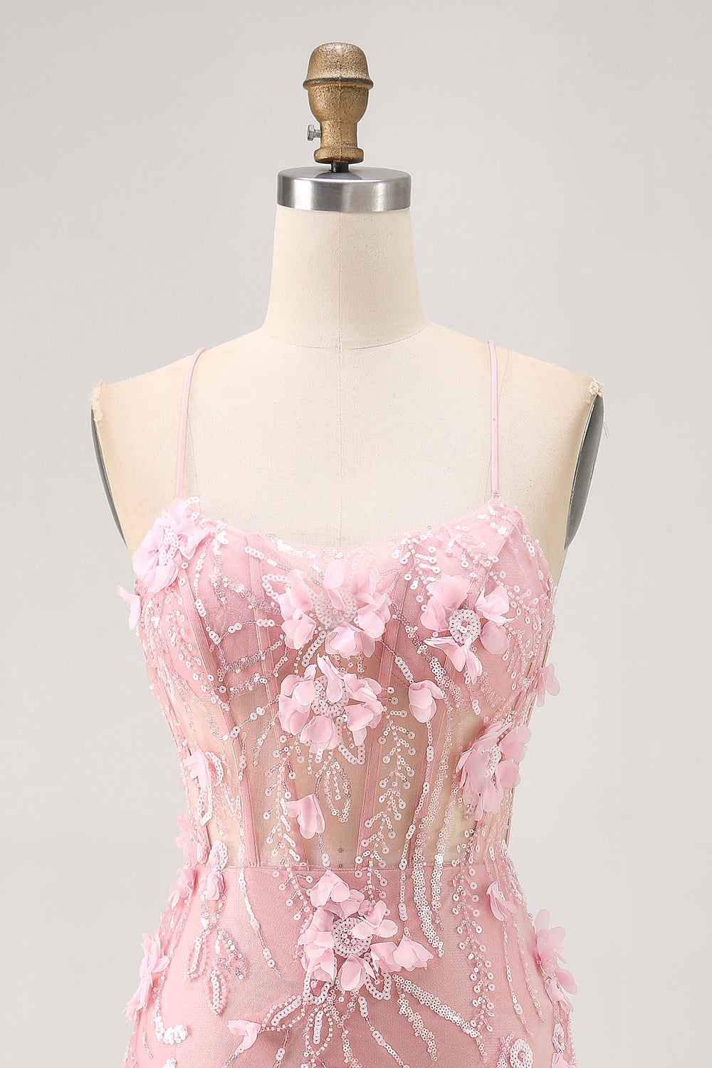 Sparkly Blush Floral Tight Short Corset Homecoming Dress with Sequins