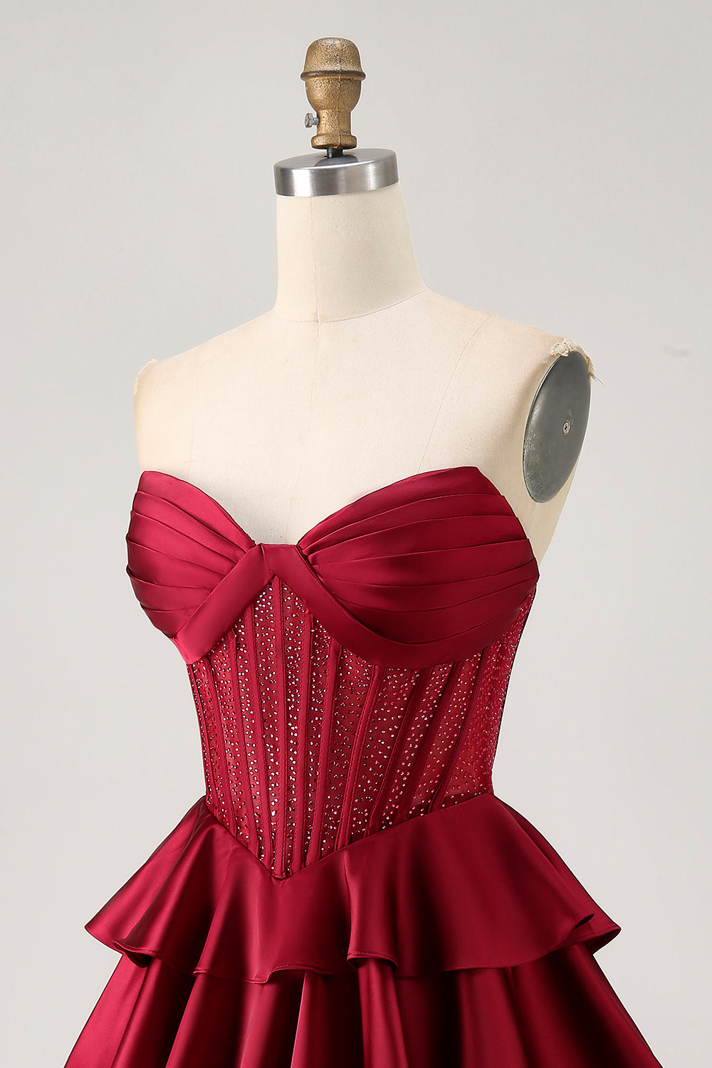 Sparkly Burgundy Strapless Corset Short Homecoming Dress with Beading