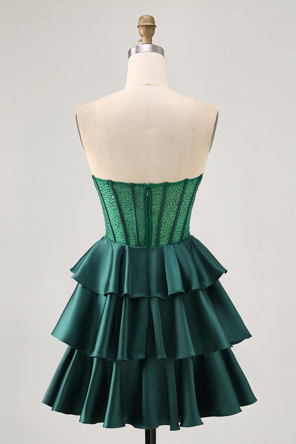 Sparkly Green Corset Ruffles Strapless Short Homecoming Dress with Beading