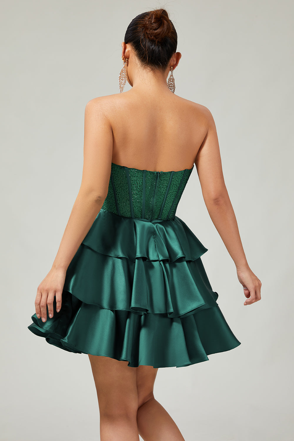 Sparkly Green Corset Ruffles Strapless Short Homecoming Dress with Beading
