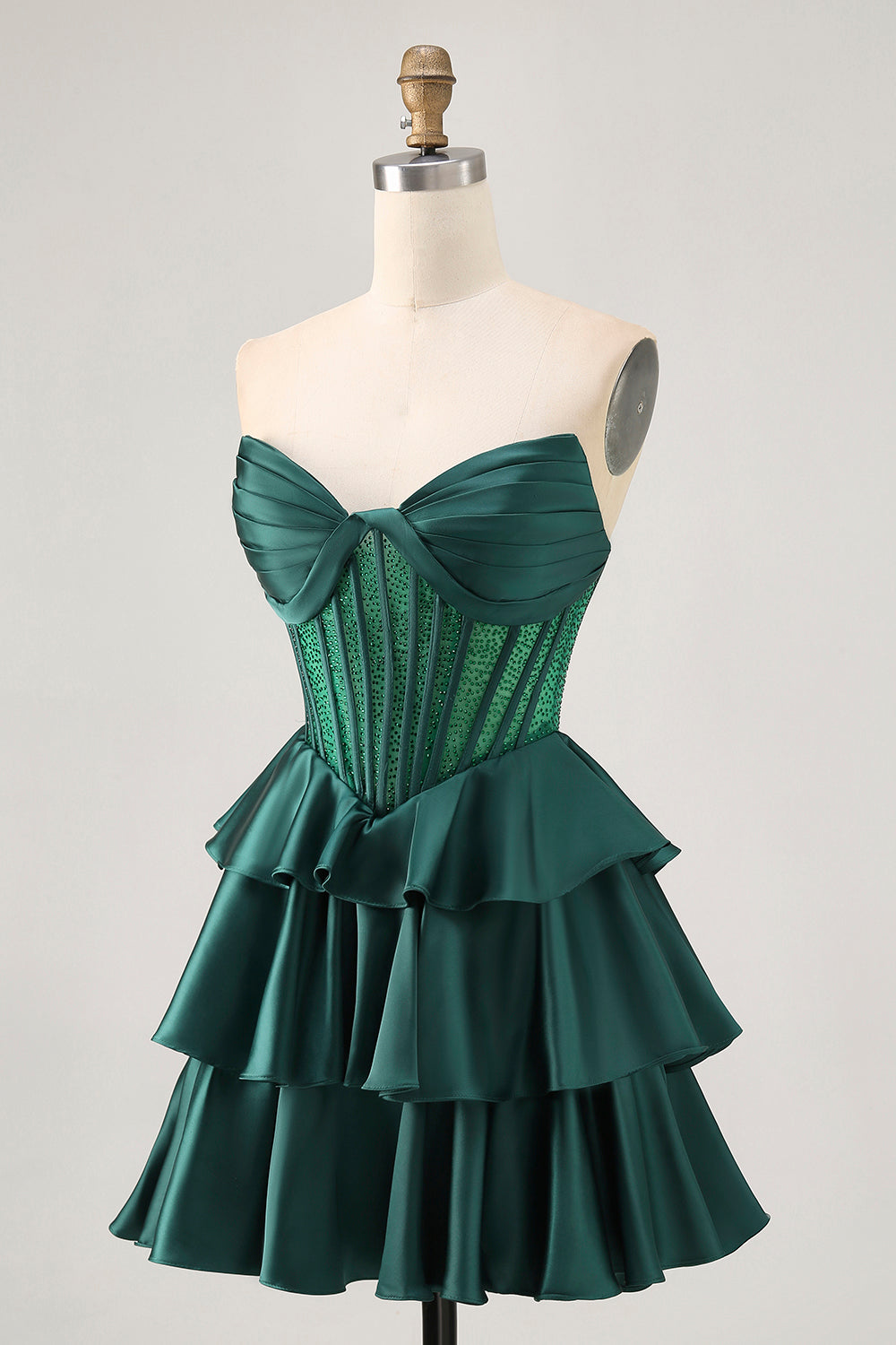 Sparkly Green Corset Ruffles Strapless Short Homecoming Dress with Beading