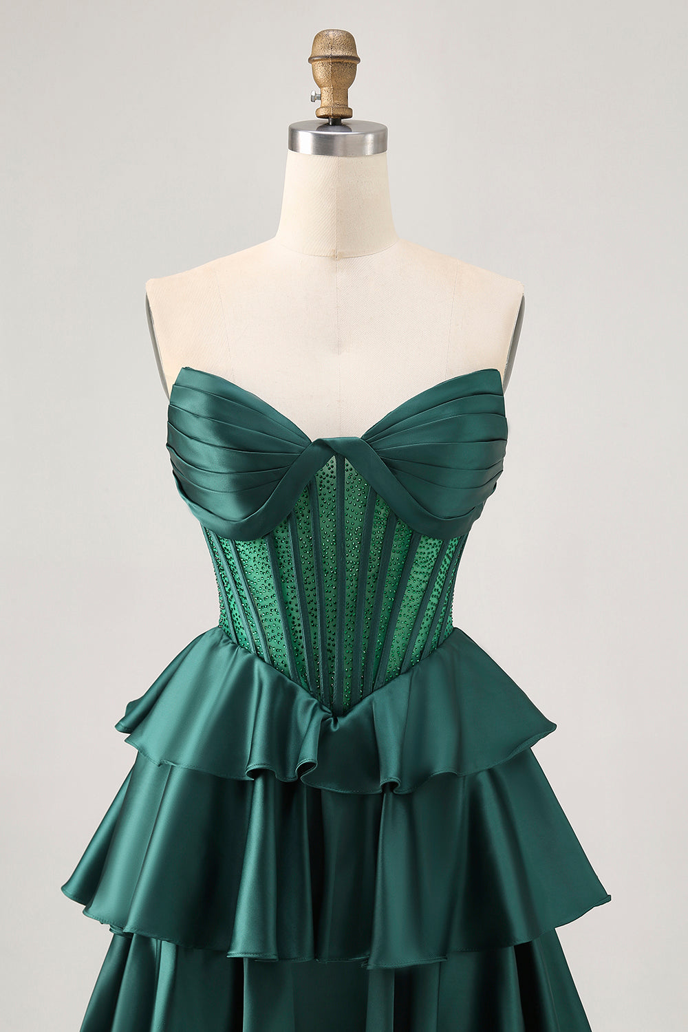 Sparkly Green Corset Ruffles Strapless Short Homecoming Dress with Beading