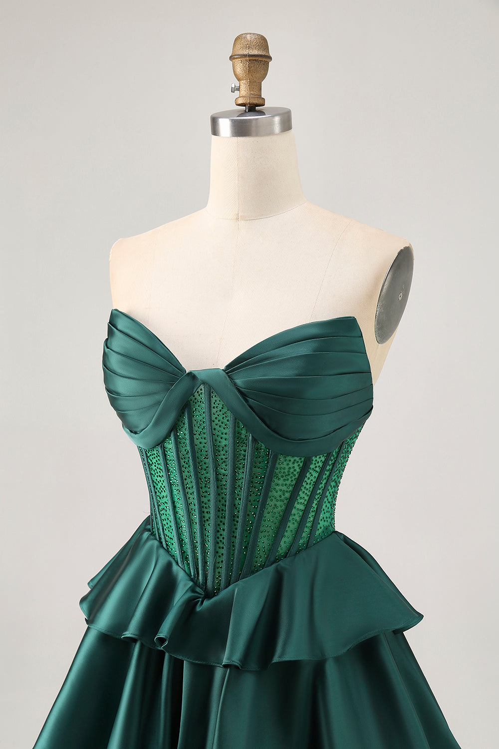 Sparkly Dark Green Strapless Short Corset Homecoming Dress with Beading
