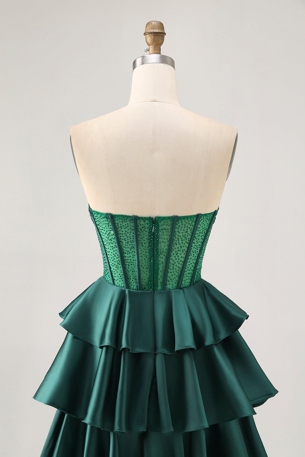 Sparkly Dark Green Strapless Short Corset Homecoming Dress with Beading