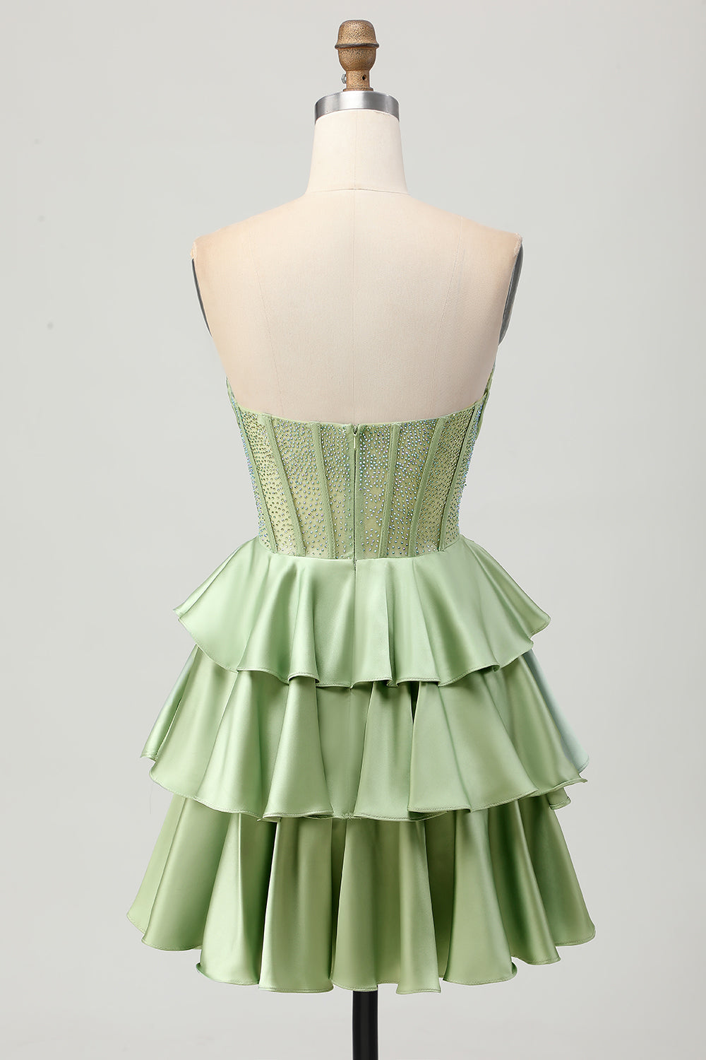Sparkly Green Corset Ruffles Strapless Short Homecoming Dress with Beading