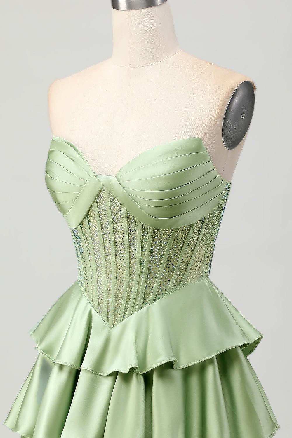 Sparkly Dark Green Strapless Short Corset Homecoming Dress with Beading