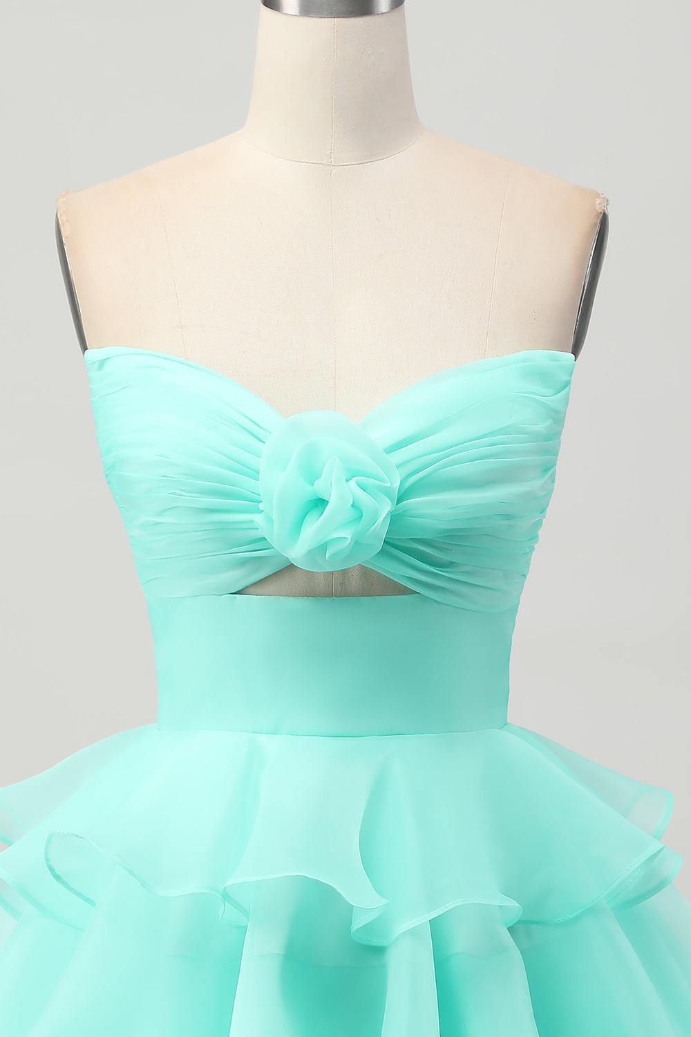 Green Floral Strapless Ruched Short Homecoming Dress with Ruffles