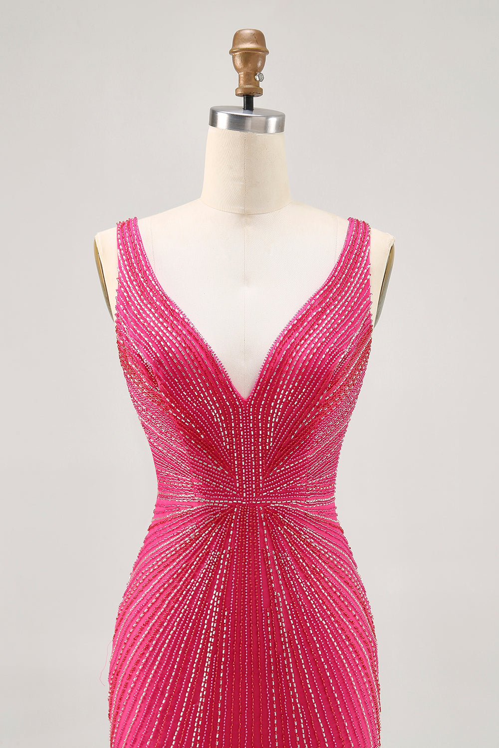 Sparkly Fuchsia Tight V-Neck Short Homecoming Dress with Beading