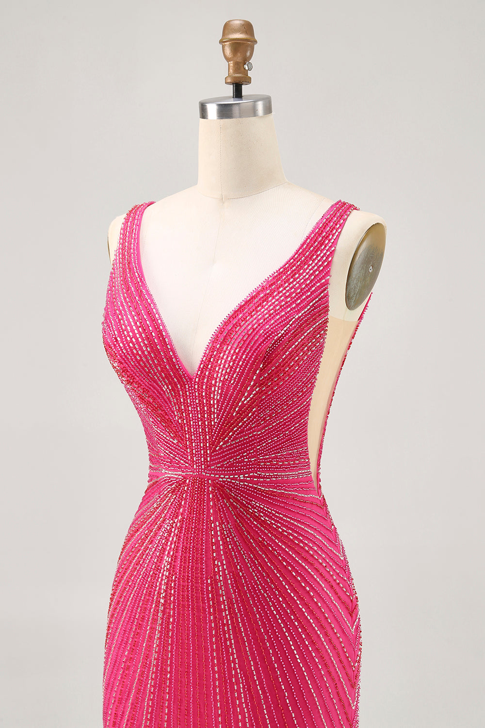 Sparkly Fuchsia Tight V-Neck Short Homecoming Dress with Beading