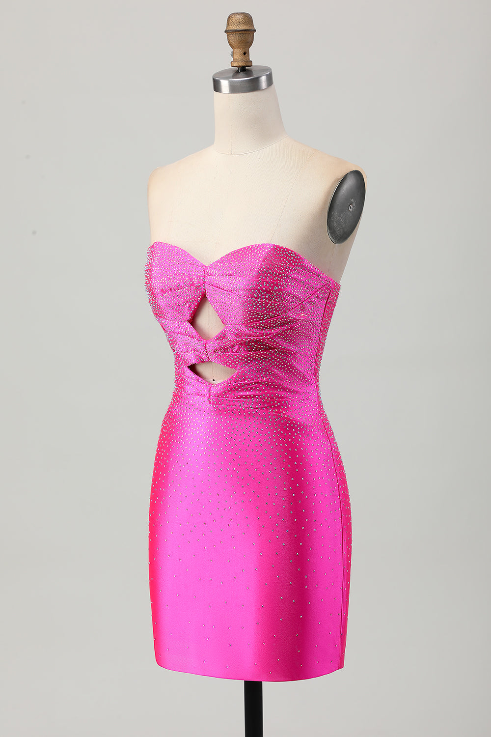 Sparkly Fuchsia Tight Sweetheart Short Beaded Homecoming Dress with Keyholes