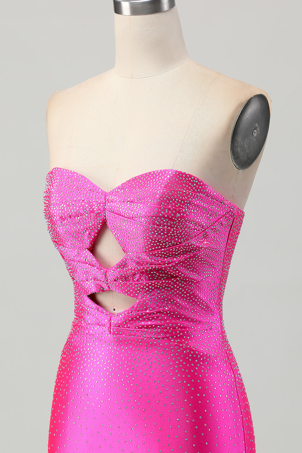 Sparkly Fuchsia Tight Sweetheart Short Beaded Homecoming Dress with Keyholes