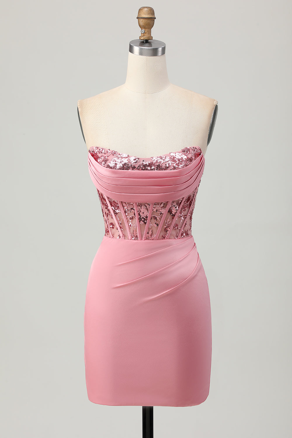 Sparkly Blush Corset Tight Strapless Short Homecoming Dress with Sequins